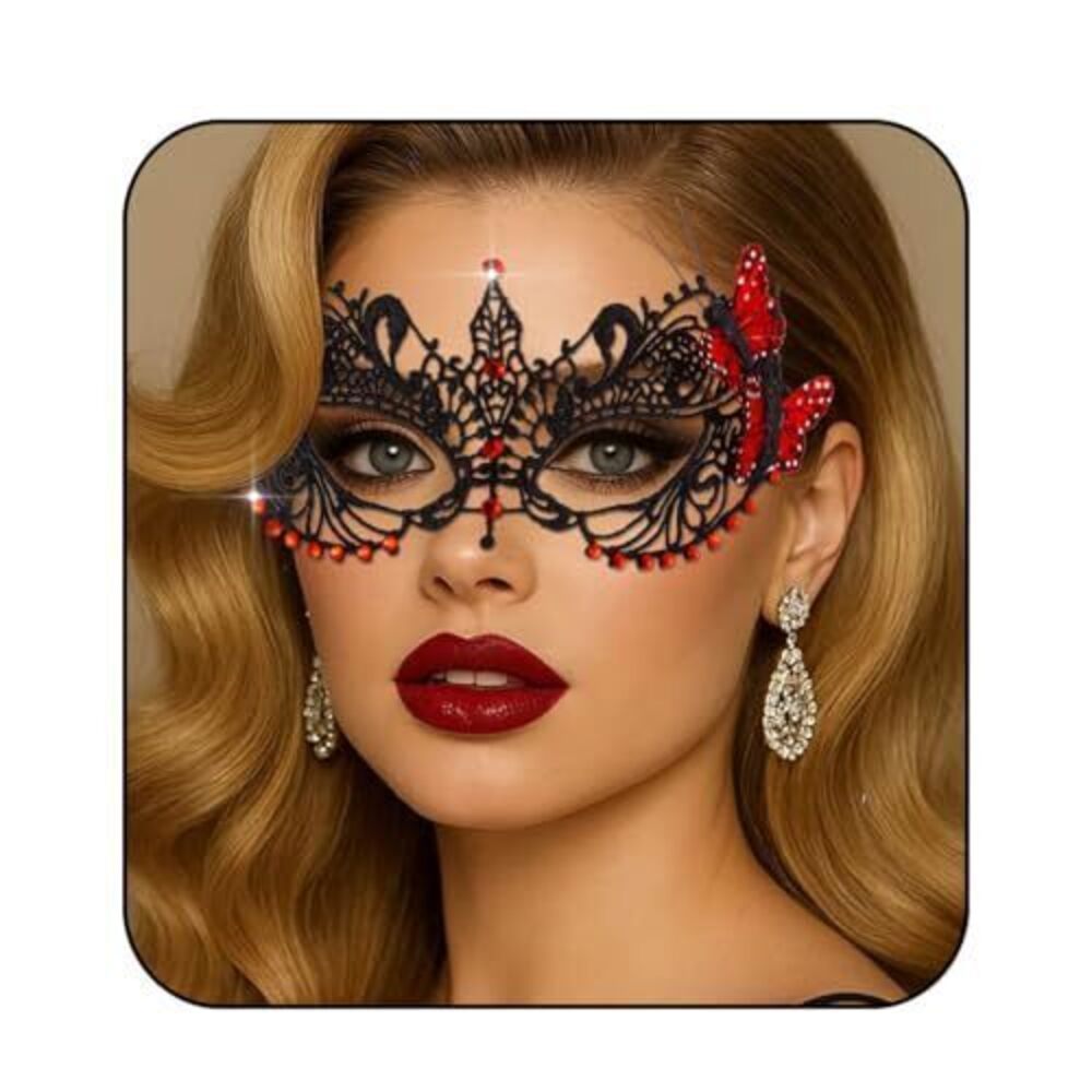 5774 Masquerade Mask Shiny Beads Butterfly Lace Mask Venetian Ball Party